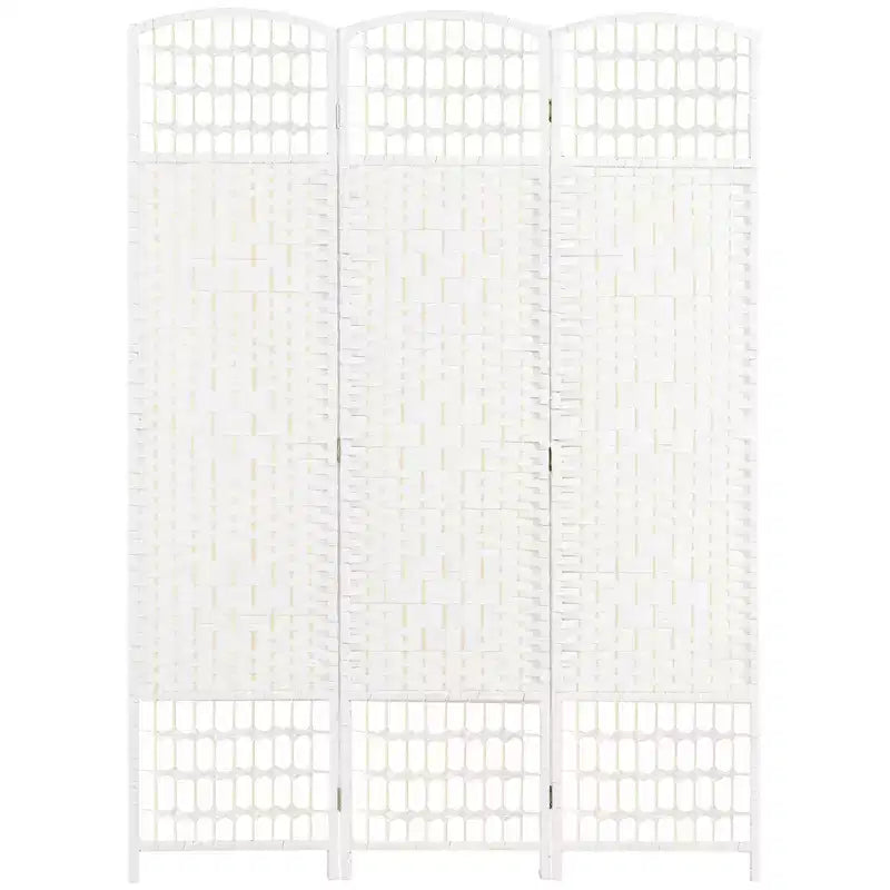 Divisorio Pieghevole a 3 Pannelli Marrone / Grigio Scuro / Legno Naturale / Bianco – Fibra Intrecciata, Schermo per la Privacy Individuale