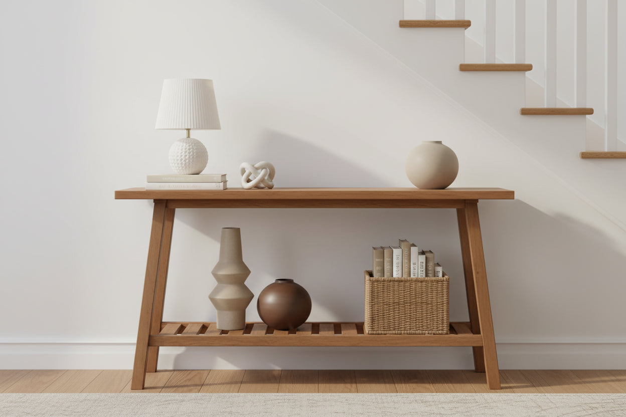 Galano Wood Console Table with Bottom Shelf 43 W x 12 D x 32 H