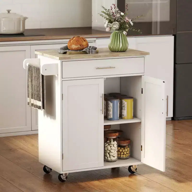 Carrello da cucina mobile grigio/bianco con cassetto, armadietto e portasciugamani – Monouso
