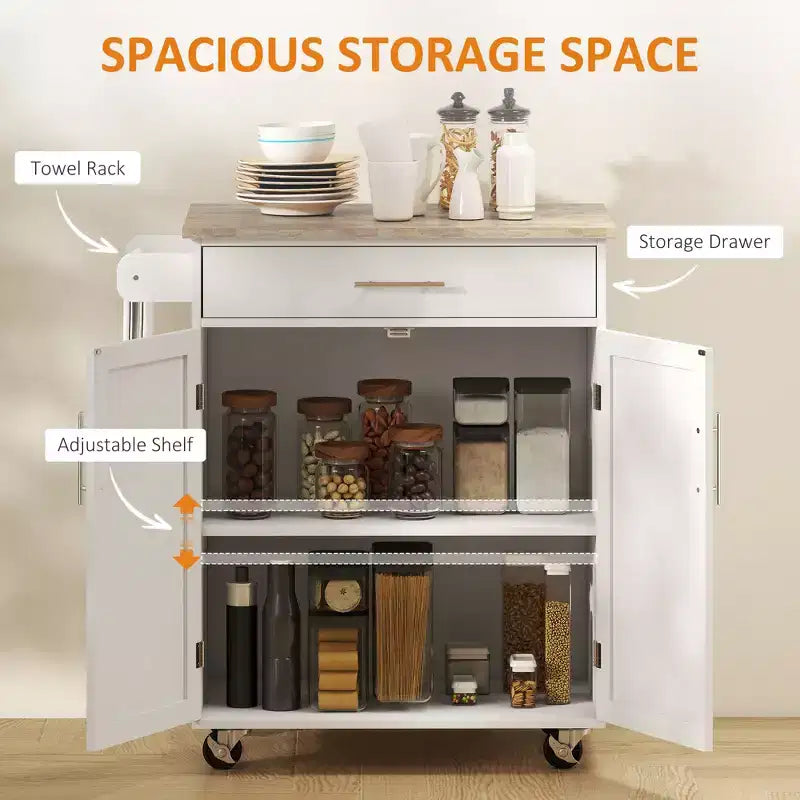 Carrello da cucina mobile grigio/bianco con cassetto, armadietto e portasciugamani – Monouso