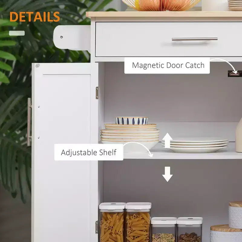 Carrello da cucina mobile grigio/bianco con cassetto, armadietto e portasciugamani – Monouso