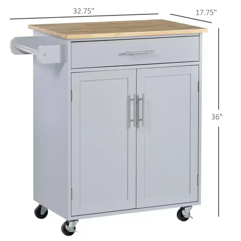 Carrello da cucina mobile grigio/bianco con cassetto, armadietto e portasciugamani – Monouso