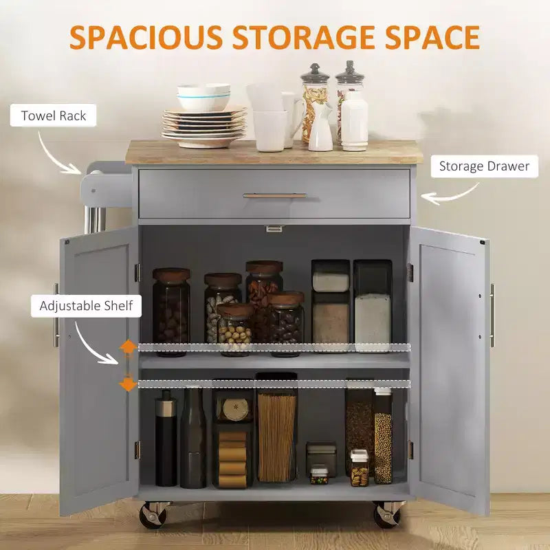 Carrello da cucina mobile grigio/bianco con cassetto, armadietto e portasciugamani – Monouso