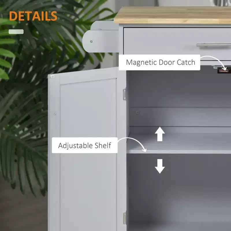 Carrello da cucina mobile grigio/bianco con cassetto, armadietto e portasciugamani – Monouso