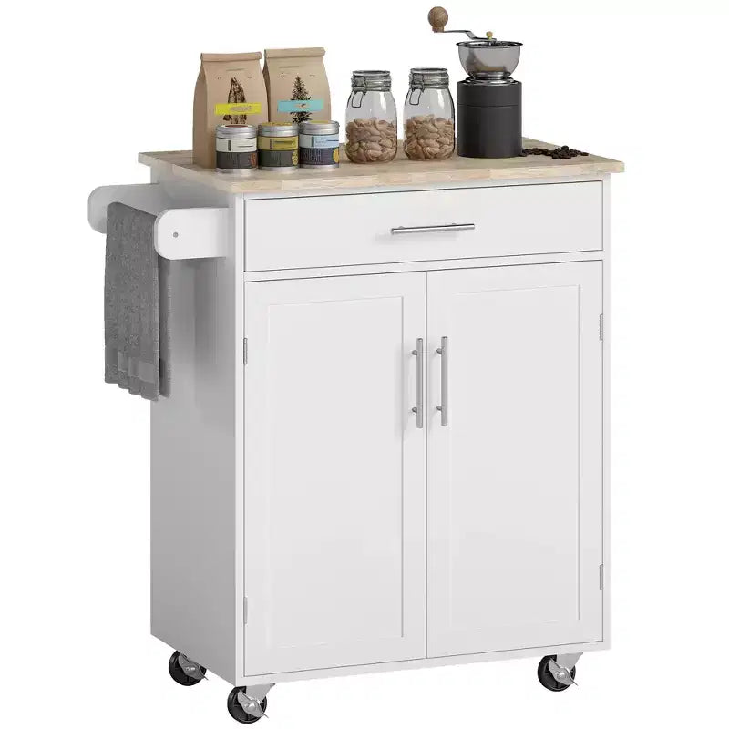 Carrello da cucina mobile grigio/bianco con cassetto, armadietto e portasciugamani – Monouso