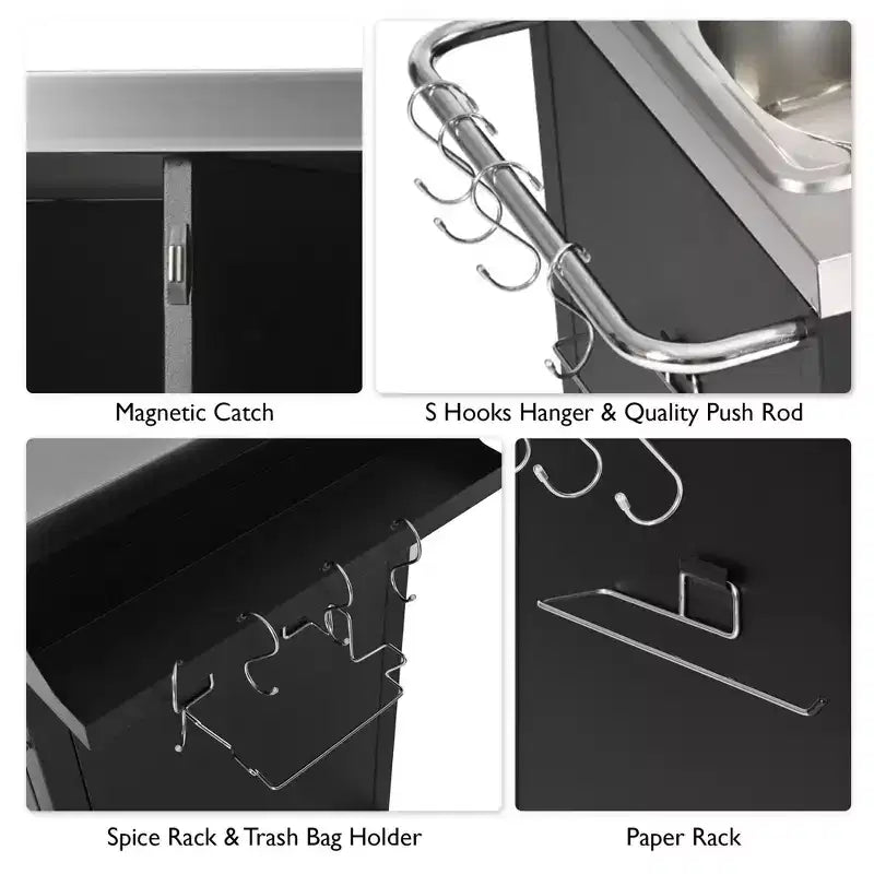 Carrello lavello da esterno monoposto argento con ripiano in acciaio inossidabile