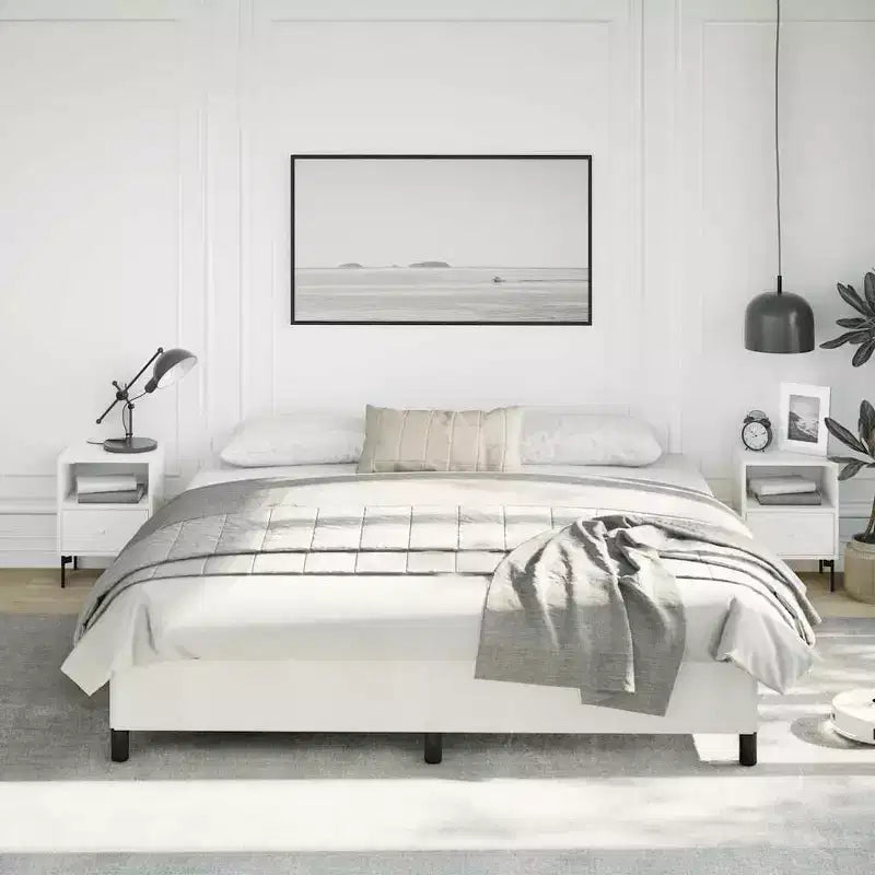 Struttura letto king-size con piattaforma in similpelle bianca, 2 persone