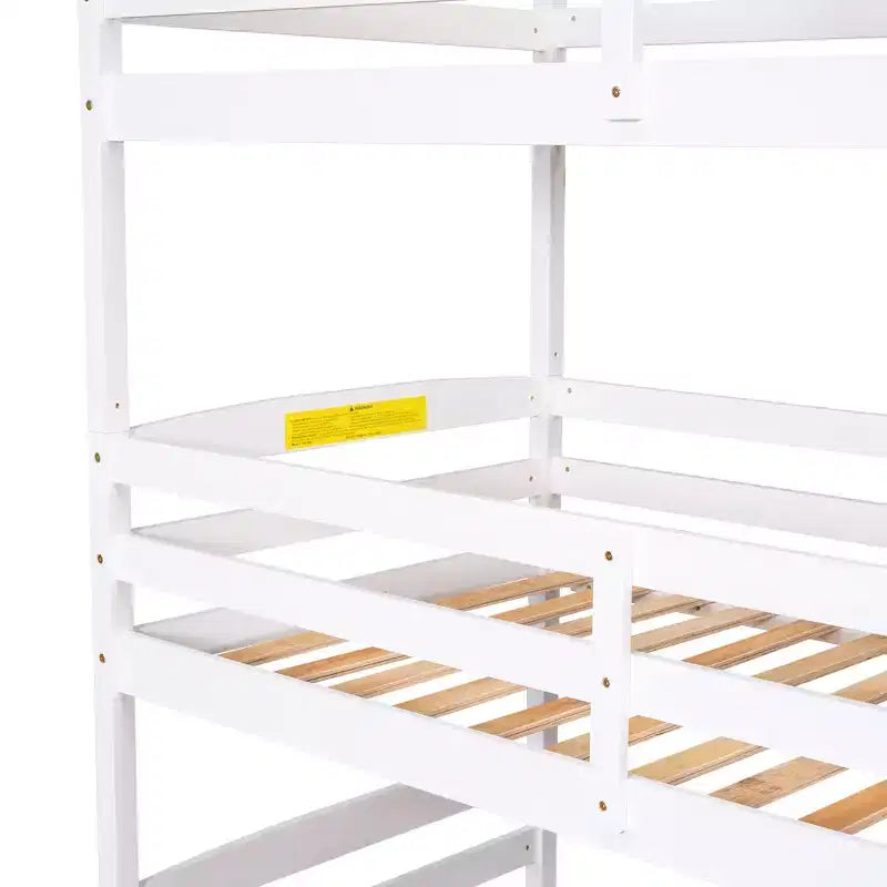Letto a castello triplo bianco/grigio con scala contenitore, singolo, 3 posti letto