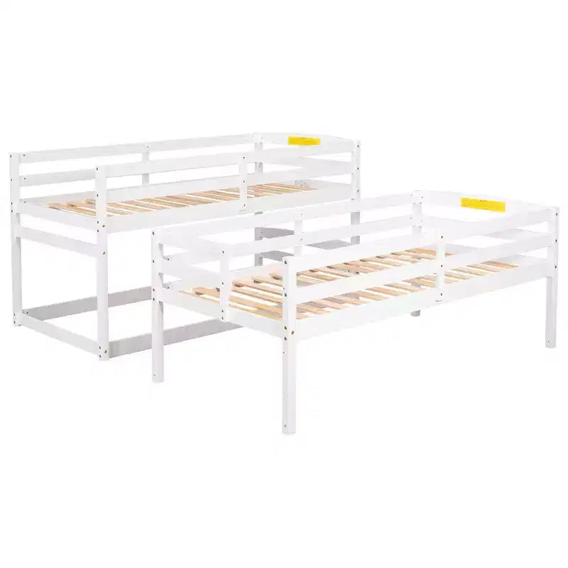Letto a castello triplo bianco/grigio con scala contenitore, singolo, 3 posti letto
