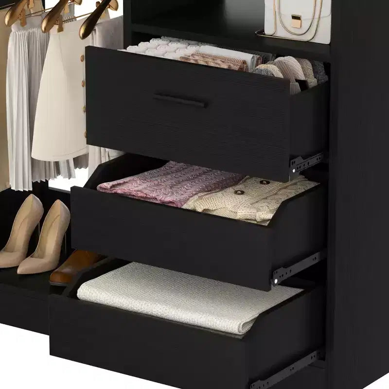 Organizzatore Armadio a Colonna Beige / Nero / Grigio Scuro / Bianco con Cassetti e Aste Appendini – 1 Persona