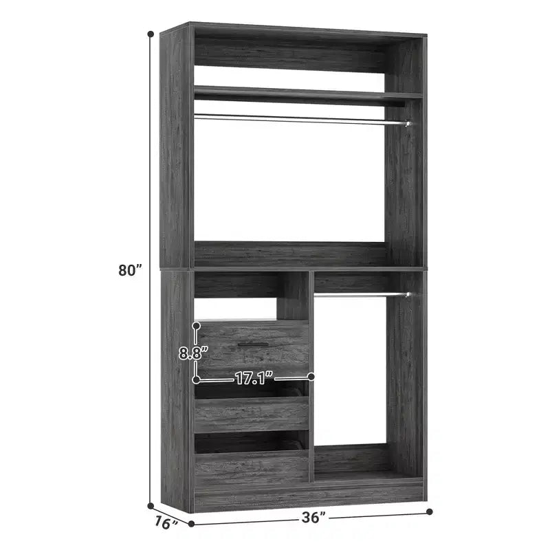 Organizzatore Armadio a Colonna Beige / Nero / Grigio Scuro / Bianco con Cassetti e Aste Appendini – 1 Persona