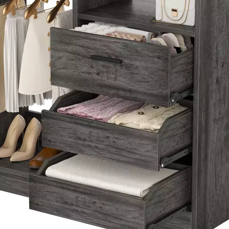 Organizzatore Armadio a Colonna Beige / Nero / Grigio Scuro / Bianco con Cassetti e Aste Appendini – 1 Persona