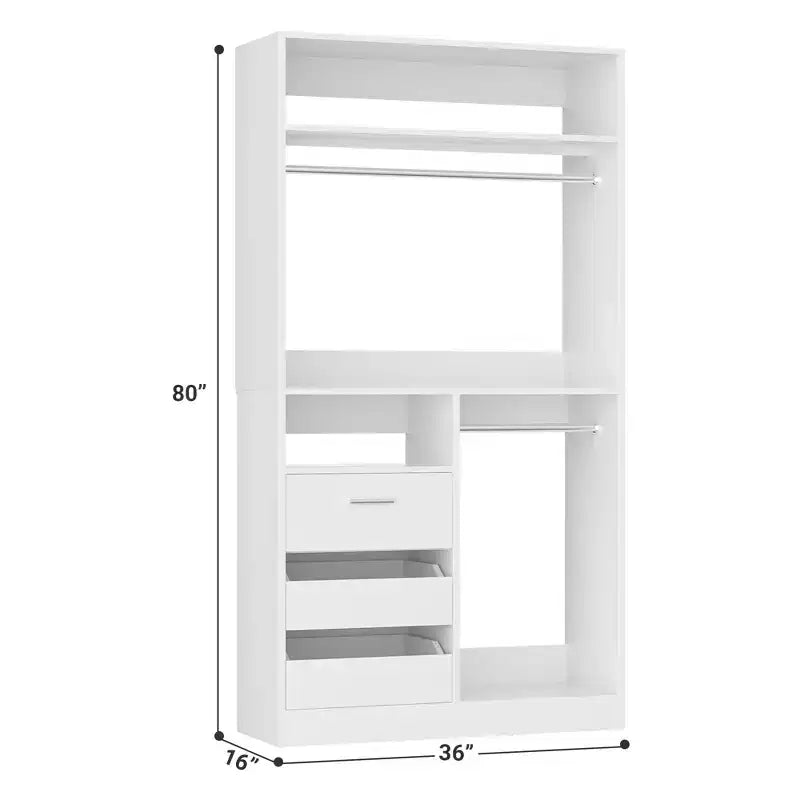 Organizzatore Armadio a Colonna Beige / Nero / Grigio Scuro / Bianco con Cassetti e Aste Appendini – 1 Persona