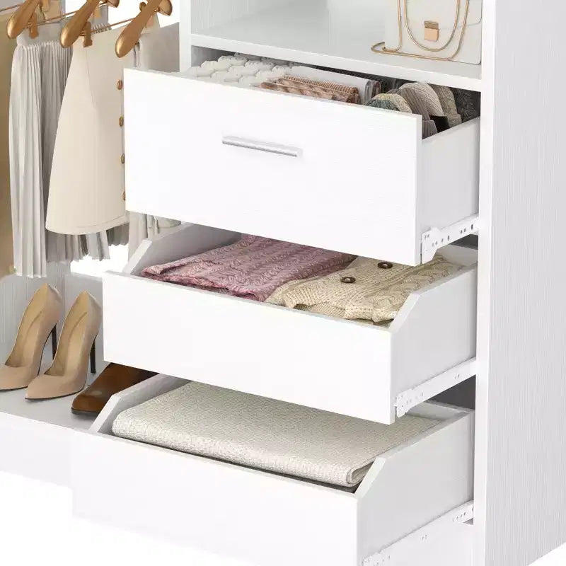 Organizzatore Armadio a Colonna Beige / Nero / Grigio Scuro / Bianco con Cassetti e Aste Appendini – 1 Persona