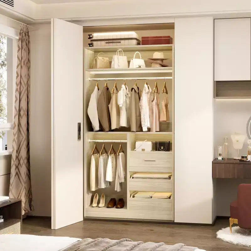 Organizzatore Armadio a Colonna Beige / Nero / Grigio Scuro / Bianco con Cassetti e Aste Appendini – 1 Persona