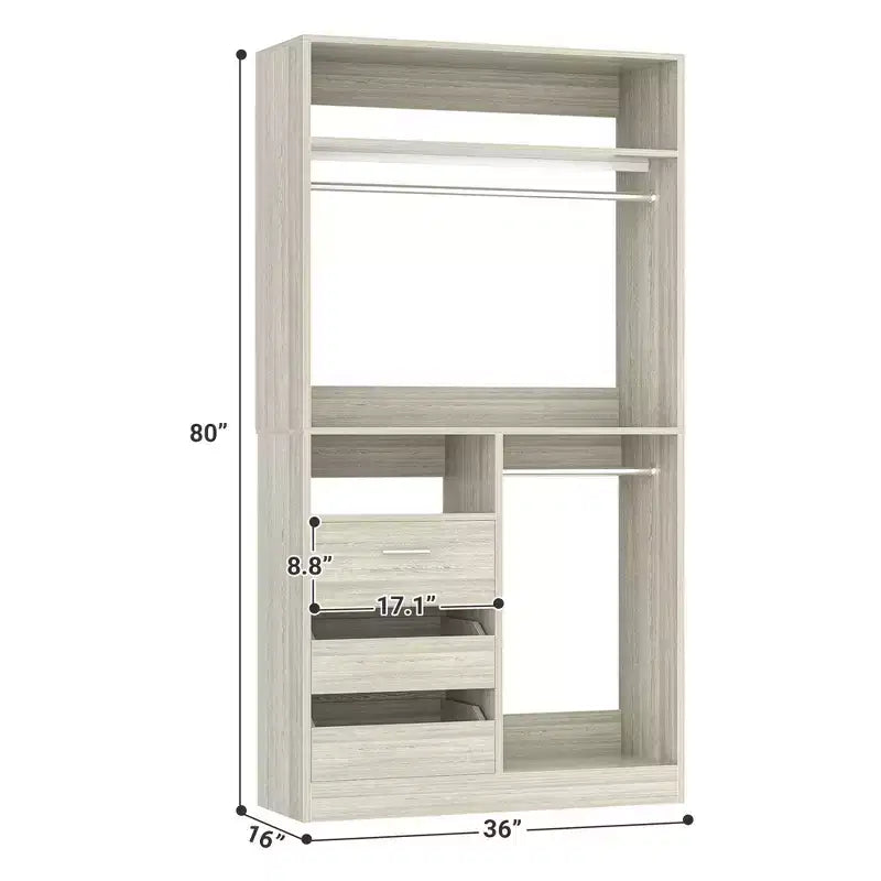Organizzatore Armadio a Colonna Beige / Nero / Grigio Scuro / Bianco con Cassetti e Aste Appendini – 1 Persona