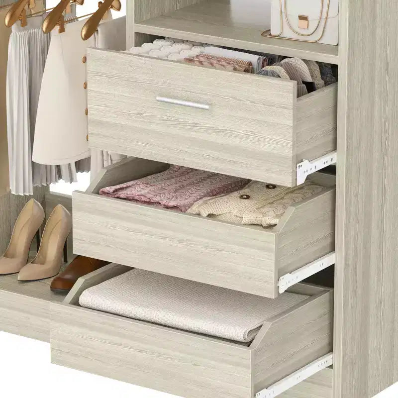 Organizzatore Armadio a Colonna Beige / Nero / Grigio Scuro / Bianco con Cassetti e Aste Appendini – 1 Persona