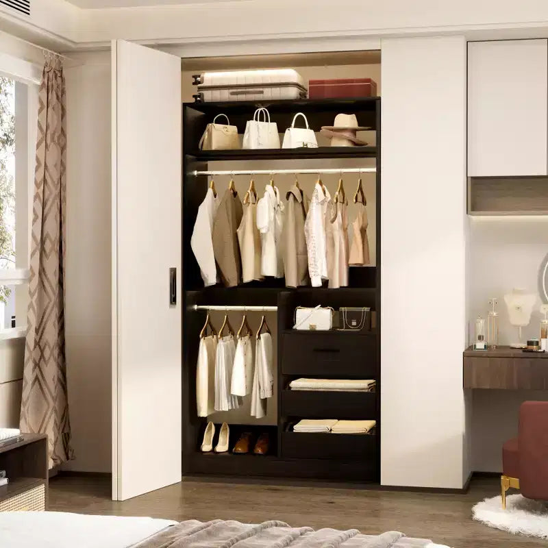 Organizzatore Armadio a Colonna Beige / Nero / Grigio Scuro / Bianco con Cassetti e Aste Appendini – 1 Persona