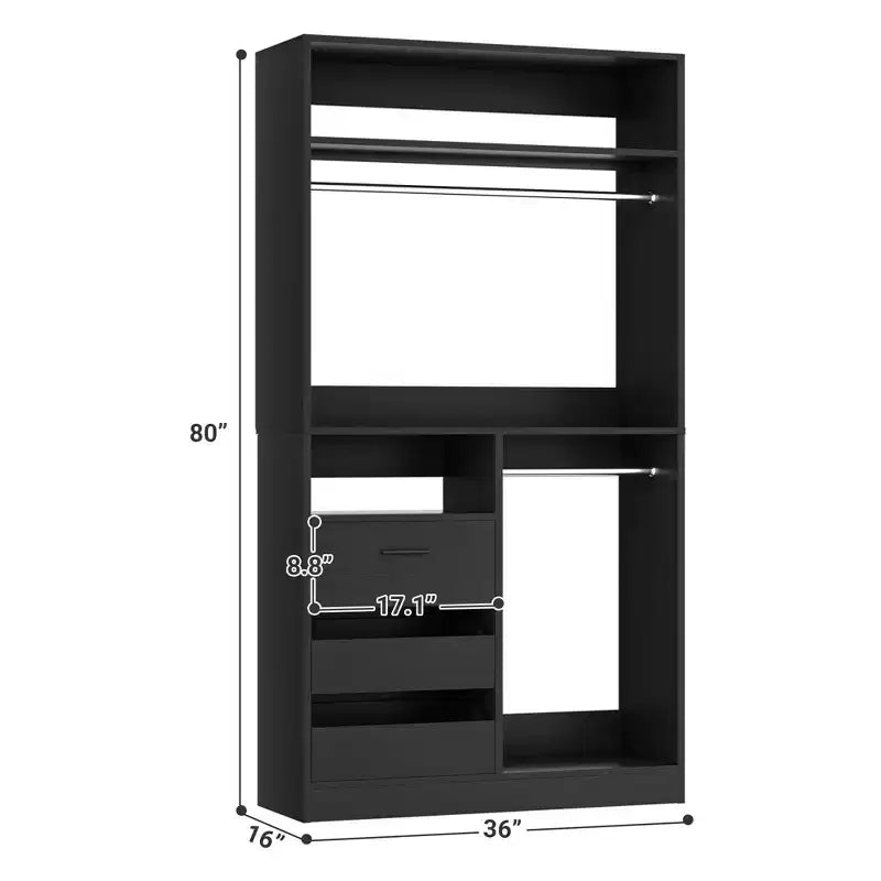 Organizzatore Armadio a Colonna Beige / Nero / Grigio Scuro / Bianco con Cassetti e Aste Appendini – 1 Persona