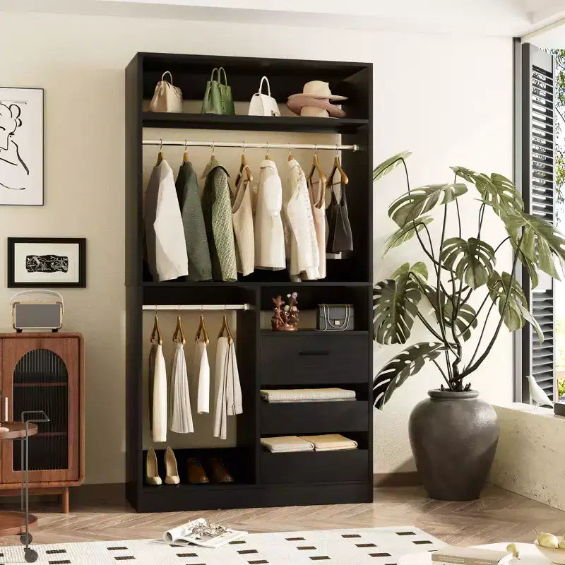 Organizzatore Armadio a Colonna Beige / Nero / Grigio Scuro / Bianco con Cassetti e Aste Appendini – 1 Persona