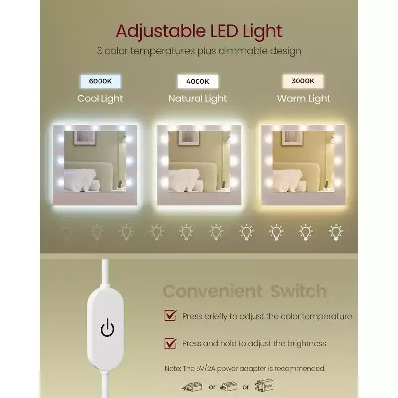 Toeletta angolare bianca con specchio LED, tavolo da trucco monoposto