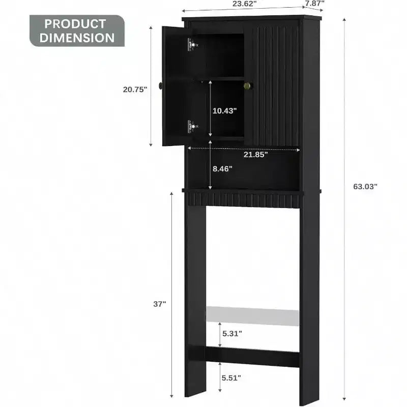 Mobiletto bagno sopra WC nero, ante scanalate, cerniere a chiusura ammortizzata, standard
