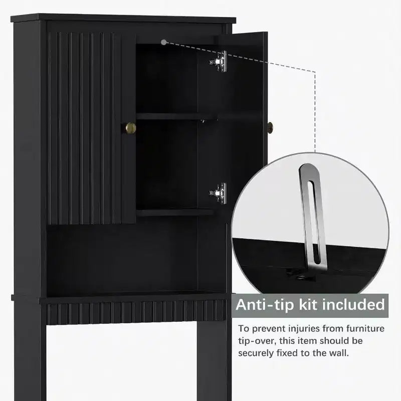 Mobiletto bagno sopra WC nero, ante scanalate, cerniere a chiusura ammortizzata, standard