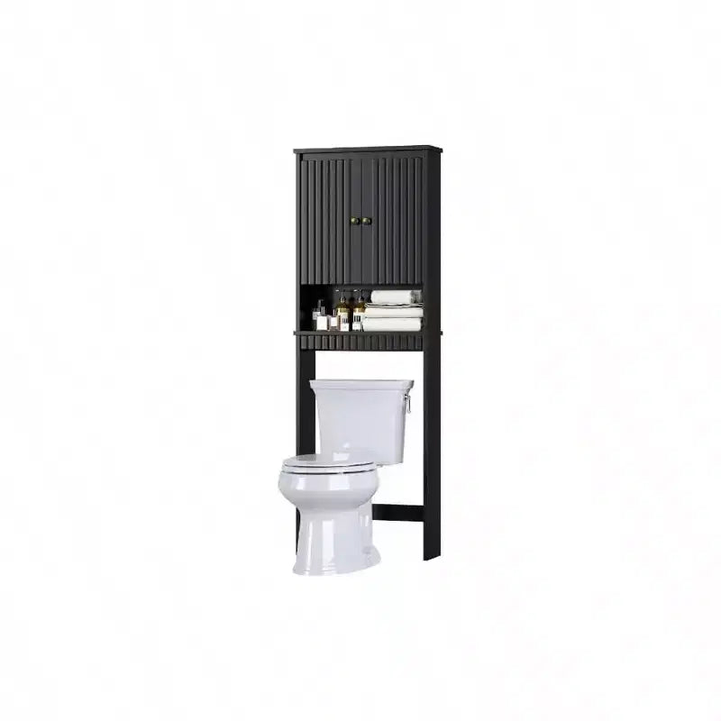 Mobiletto bagno sopra WC nero, ante scanalate, cerniere a chiusura ammortizzata, standard
