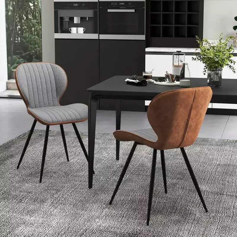 Sedia da pranzo grigia senza braccioli con schienale curvo, set da 2