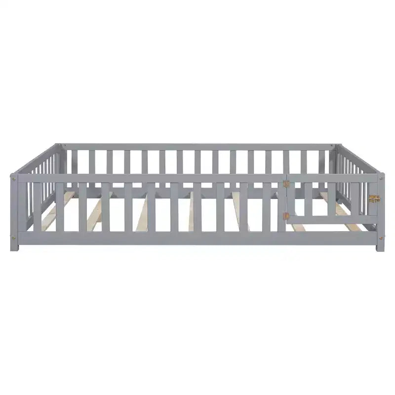 Letto a pavimento per bambini, completo, con porta e sponde, grigio/naturale, per 1 bambino