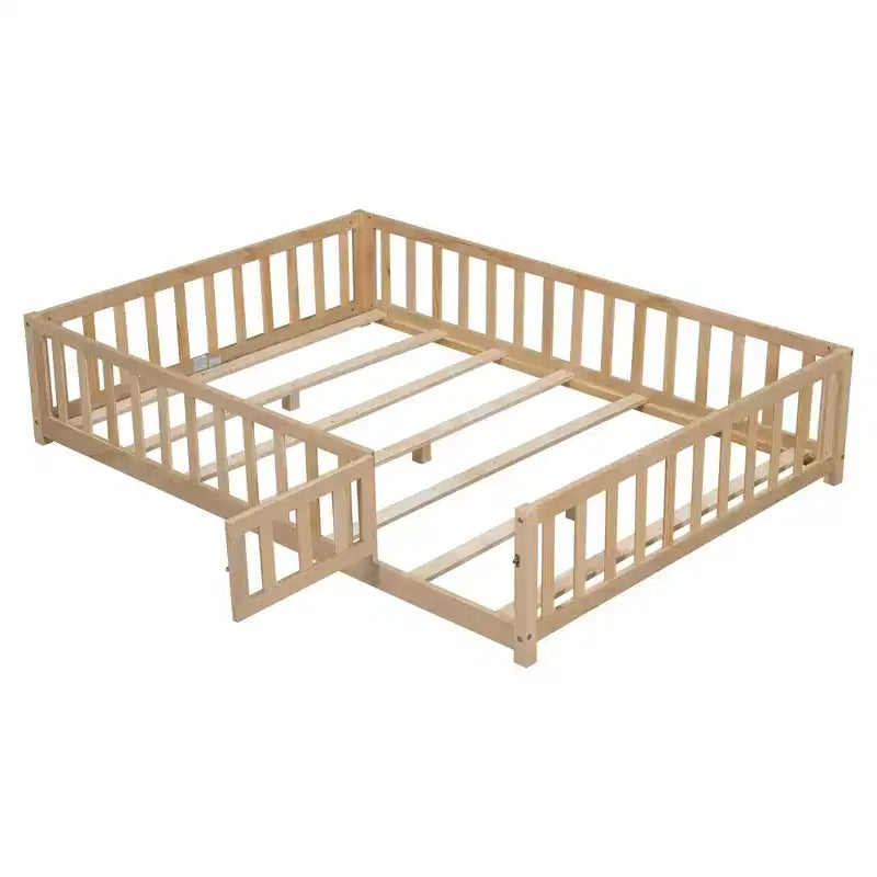 Letto a pavimento per bambini, completo, con porta e sponde, grigio/naturale, per 1 bambino