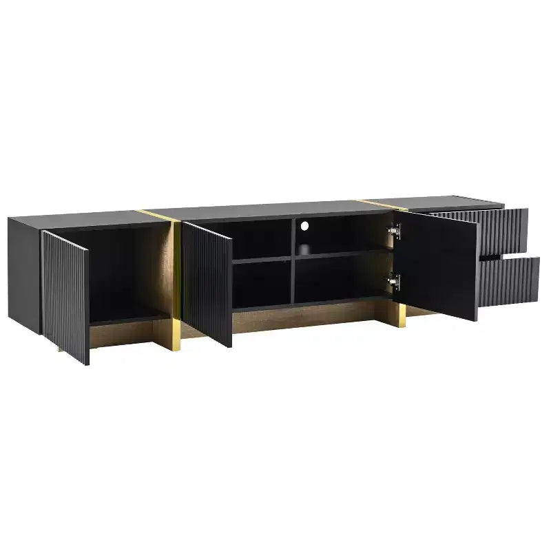 Mobile TV scanalato bianco/nero con cassetti – Adatto a TV fino a 80", Montaggio per 1 persona