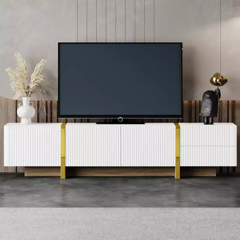 Mobile TV scanalato bianco/nero con cassetti – Adatto a TV fino a 80", Montaggio per 1 persona
