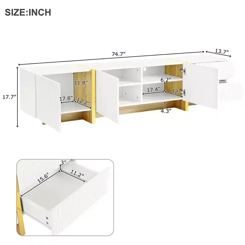 Mobile TV scanalato bianco/nero con cassetti – Adatto a TV fino a 80", Montaggio per 1 persona