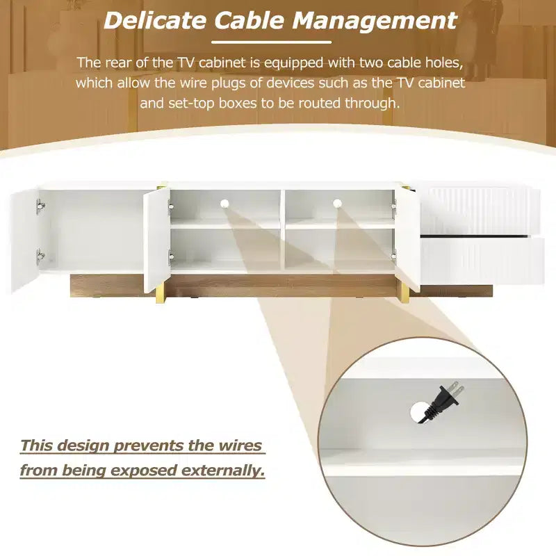 Mobile TV scanalato bianco/nero con cassetti – Adatto a TV fino a 80", Montaggio per 1 persona