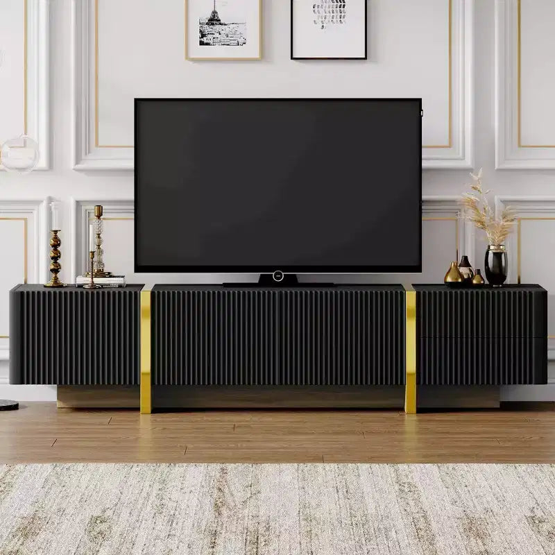 Mobile TV scanalato bianco/nero con cassetti – Adatto a TV fino a 80", Montaggio per 1 persona