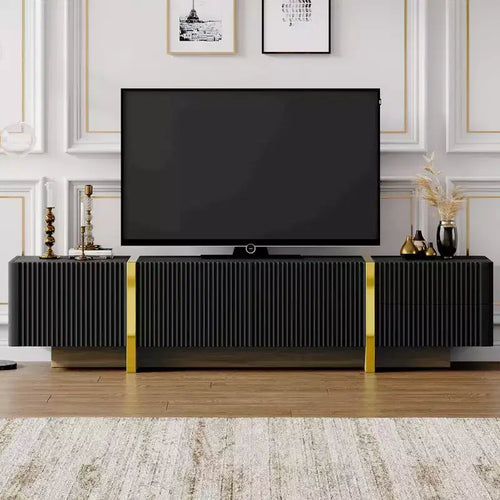 Mobile TV scanalato bianco/nero con cassetti – Adatto a TV fino a 80", Montaggio per 1 persona