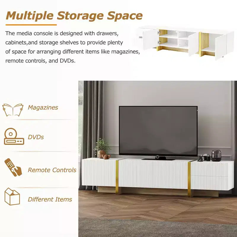 Mobile TV scanalato bianco/nero con cassetti – Adatto a TV fino a 80", Montaggio per 1 persona
