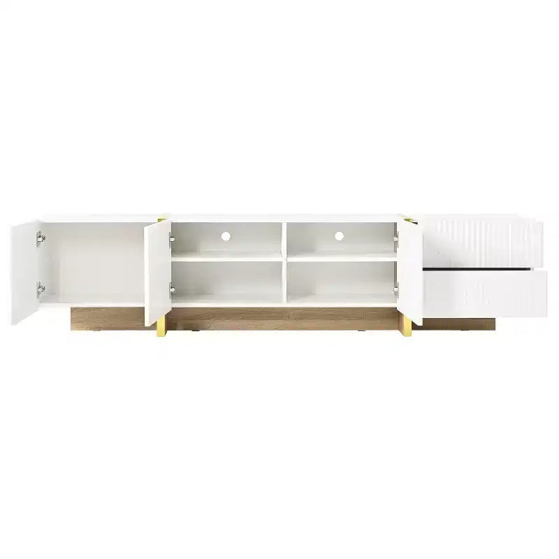 Mobile TV scanalato bianco/nero con cassetti – Adatto a TV fino a 80", Montaggio per 1 persona