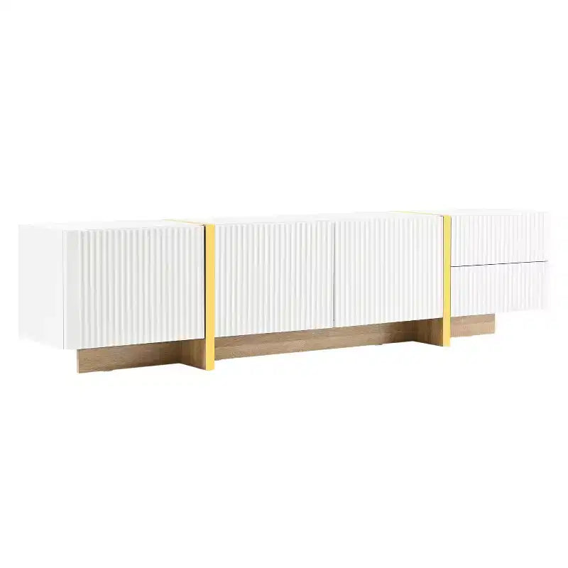 Mobile TV scanalato bianco/nero con cassetti – Adatto a TV fino a 80", Montaggio per 1 persona