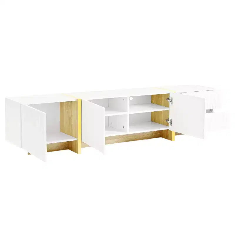 Mobile TV scanalato bianco/nero con cassetti – Adatto a TV fino a 80", Montaggio per 1 persona