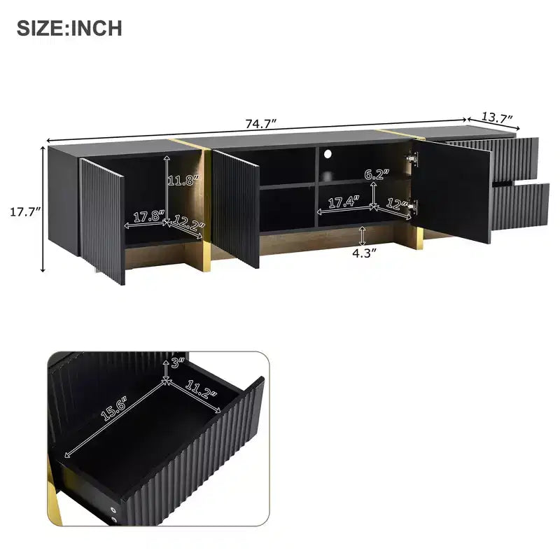 Mobile TV scanalato bianco/nero con cassetti – Adatto a TV fino a 80", Montaggio per 1 persona