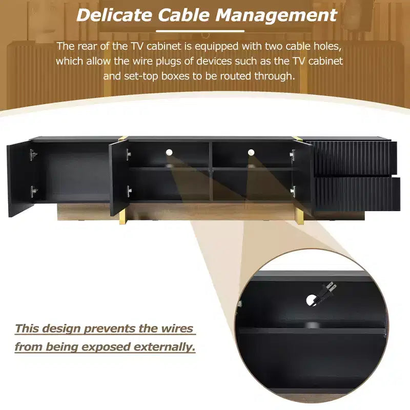 Mobile TV scanalato bianco/nero con cassetti – Adatto a TV fino a 80", Montaggio per 1 persona