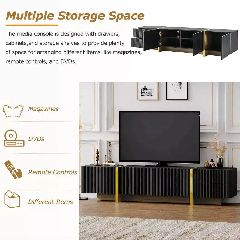 Mobile TV scanalato bianco/nero con cassetti – Adatto a TV fino a 80", Montaggio per 1 persona