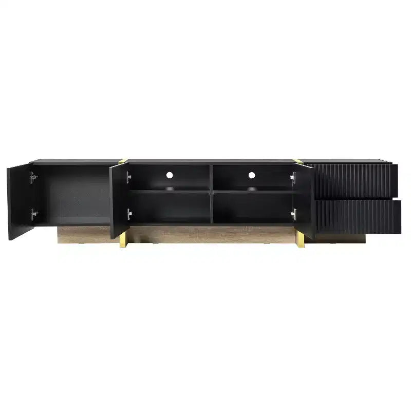 Mobile TV scanalato bianco/nero con cassetti – Adatto a TV fino a 80", Montaggio per 1 persona