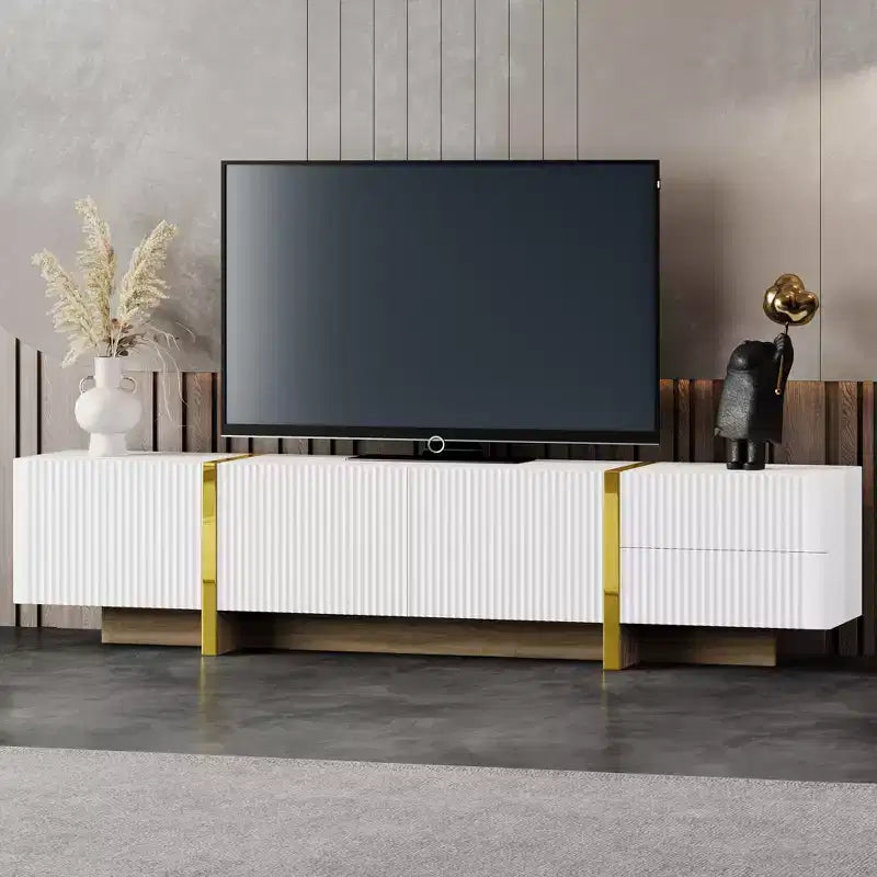 Mobile TV scanalato bianco/nero con cassetti – Adatto a TV fino a 80", Montaggio per 1 persona