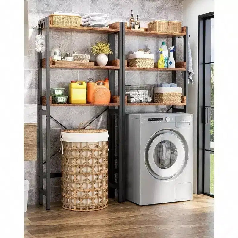 Scaffale portaoggetti da bagno a 3 ripiani Rustico Marrone da sopra il WC con 4 ganci, montaggio da 1 persona