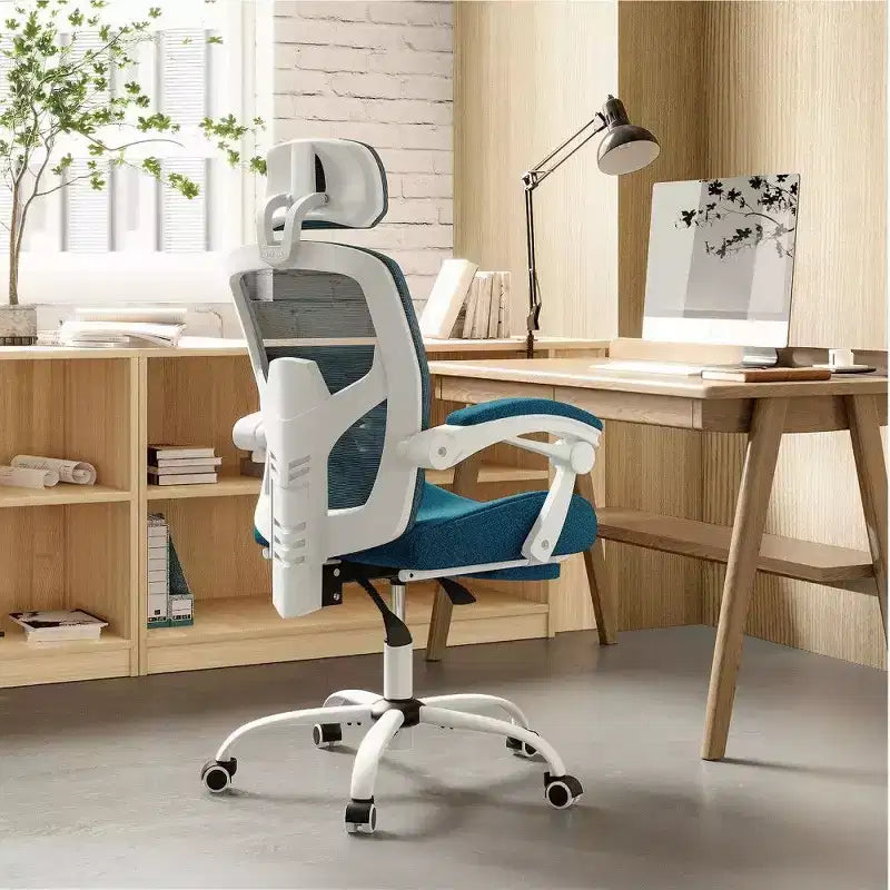 Sedia da ufficio con schienale alto in rete Nera / Blu / Grigia / Verde con poggiapiedi, singola