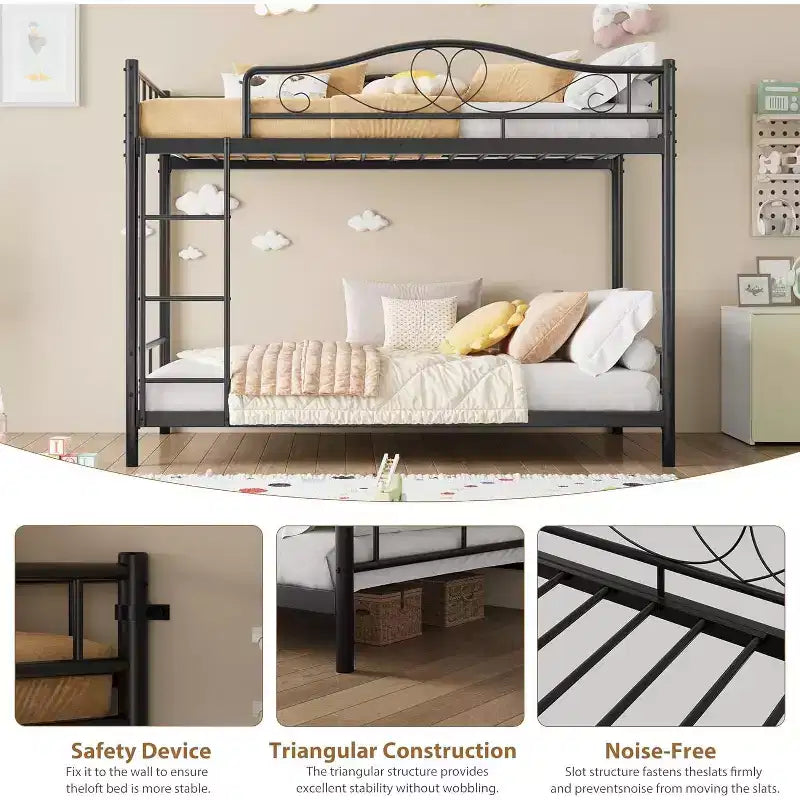 Letto a castello in metallo a 2 posti, nero / oro / grigio / rosa