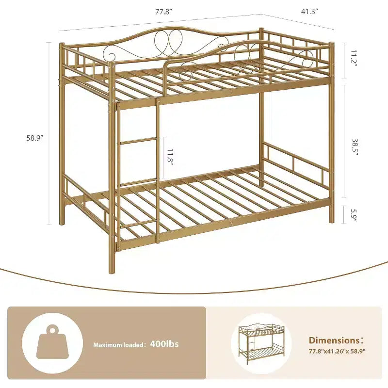 Letto a castello in metallo a 2 posti, nero / oro / grigio / rosa